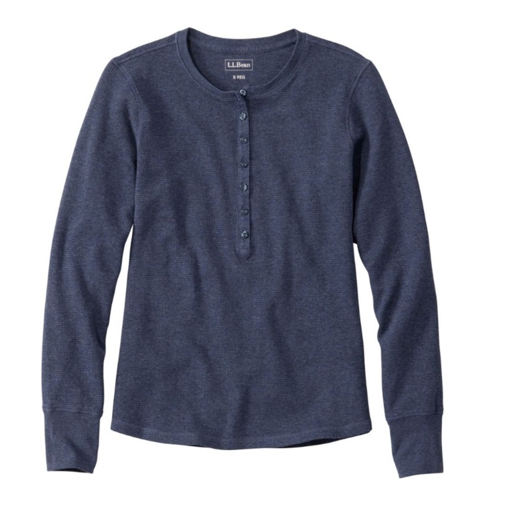 L.L. Bean Heather Navy Long Sleeve Henley Top - Picture 3 of 4